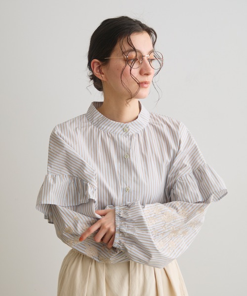 Crisp(クリスプ)の「ストライプ刺繍ブラウス(シャツ/ブラウス・レディース・ブルー/ピンク・FREE)」の9枚目の写真