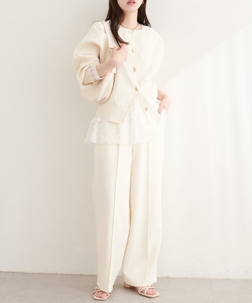 natural couture（ナチュラルクチュール）の「キーネックポリカーデ（カーディガン/ボレロ・レディース・レッド/チャコールグレー/オフホワイト/サックスブルー/グレイッシュベージュ・FREE）」の11枚目の写真