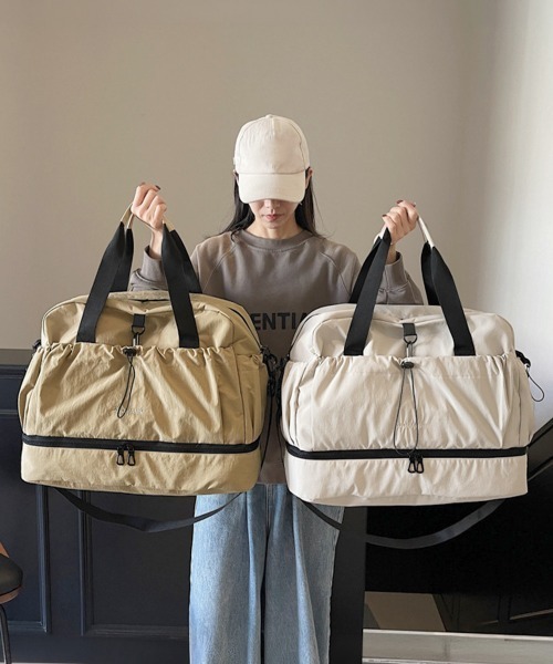Miniministore(ミニミニストア)の「ボストンバッグユニセックストラベルバッグ(ボストンバッグ・レディース・ライトグレー/グリーン/アイボリー/ブラック/テラコッタ/ベージュ・FREE)」の10枚目の写真
