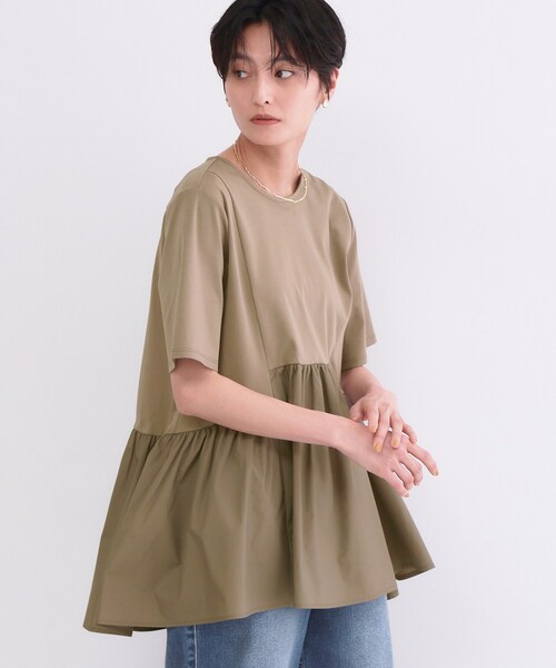 OPAQUE.CLIP（オペークドットクリップ）の「ペプラムドッキングカットソー【洗濯機OK】（Tシャツ/カットソー・レディース・チャコールグレー/ブラウン系/ブラック/ホワイト・40/38/36/42）」の4枚目の写真