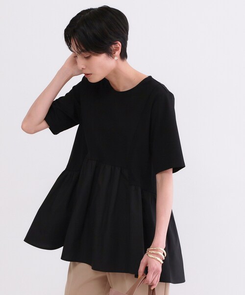 OPAQUE.CLIP（オペークドットクリップ）の「ペプラムドッキングカットソー【洗濯機OK】（Tシャツ/カットソー・レディース・チャコールグレー/ブラウン系/ブラック/ホワイト・40/38/36/42）」の3枚目の写真