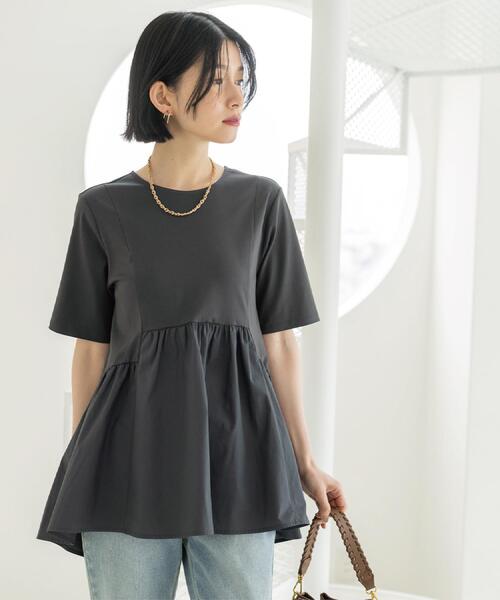 OPAQUE.CLIP（オペークドットクリップ）の「ペプラムドッキングカットソー【洗濯機OK】（Tシャツ/カットソー・レディース・チャコールグレー/ブラウン系/ブラック/ホワイト・40/38/36/42）」の16枚目の写真