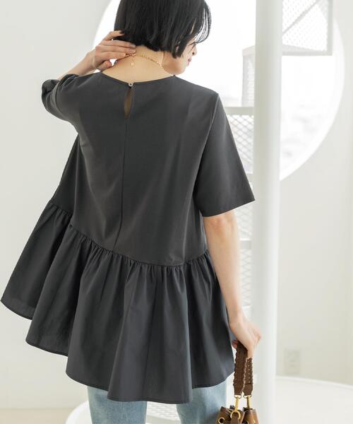 OPAQUE.CLIP（オペークドットクリップ）の「ペプラムドッキングカットソー【洗濯機OK】（Tシャツ/カットソー・レディース・チャコールグレー/ブラウン系/ブラック/ホワイト・40/38/36/42）」の18枚目の写真