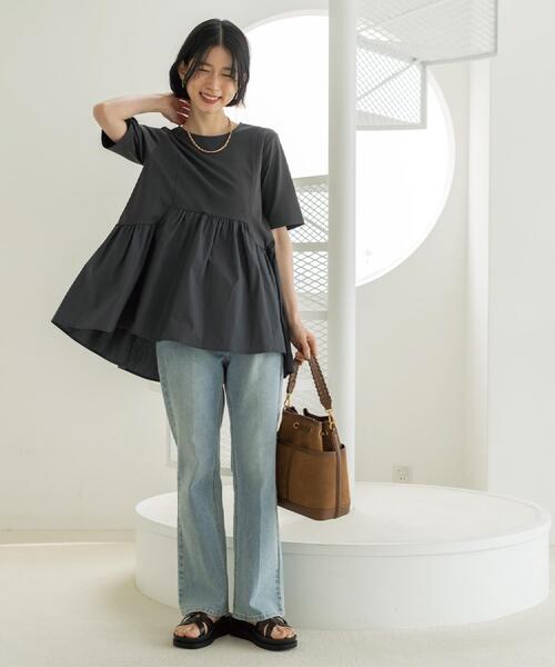 OPAQUE.CLIP（オペークドットクリップ）の「ペプラムドッキングカットソー【洗濯機OK】（Tシャツ/カットソー・レディース・チャコールグレー/ブラウン系/ブラック/ホワイト・40/38/36/42）」の19枚目の写真