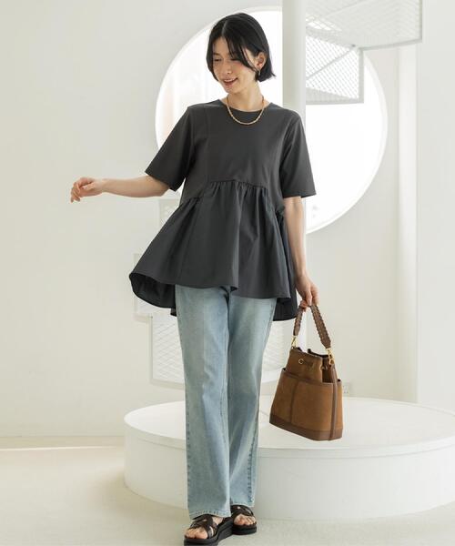 OPAQUE.CLIP（オペークドットクリップ）の「ペプラムドッキングカットソー【洗濯機OK】（Tシャツ/カットソー・レディース・チャコールグレー/ブラウン系/ブラック/ホワイト・40/38/36/42）」の20枚目の写真