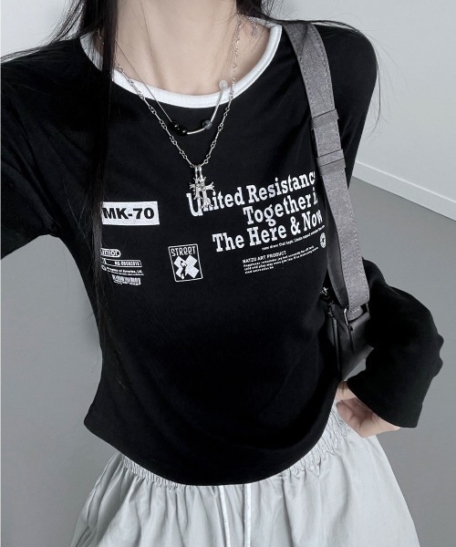 Emilie(エミリー)の「フロントプリント コンパクトロンT(Tシャツ/カットソー・レディース・ピンク/アイボリー/ブラック/カーキ・FREE)」の16枚目の写真