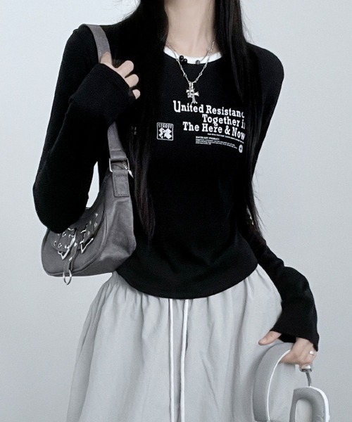 Emilie(エミリー)の「フロントプリント コンパクトロンT(Tシャツ/カットソー・レディース・ピンク/アイボリー/ブラック/カーキ・FREE)」の13枚目の写真