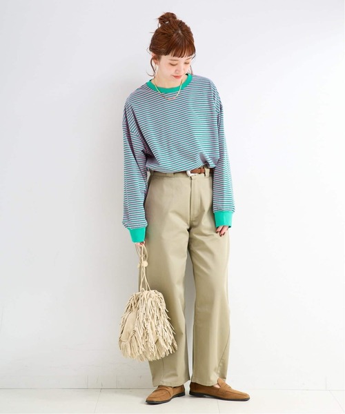 B.C STOCK（ベーセーストック）の「《追加7》【WEB限定】ウォッシャブル / ボーダーロンTEE（Tシャツ/カットソー・レディース・イエロー/ピンク/パープル系その他/グリーン・FREE）」の6枚目の写真