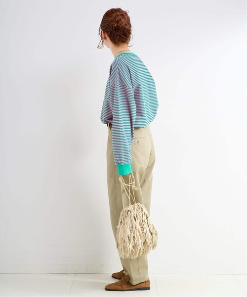 B.C STOCK（ベーセーストック）の「《追加7》【WEB限定】ウォッシャブル / ボーダーロンTEE（Tシャツ/カットソー・レディース・イエロー/ピンク/パープル系その他/グリーン・FREE）」の7枚目の写真