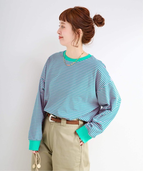 B.C STOCK（ベーセーストック）の「《追加7》【WEB限定】ウォッシャブル / ボーダーロンTEE（Tシャツ/カットソー・レディース・イエロー/ピンク/パープル系その他/グリーン・FREE）」の10枚目の写真