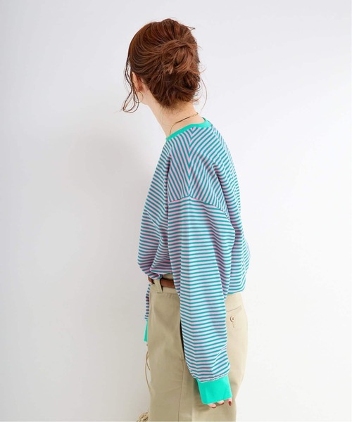 B.C STOCK（ベーセーストック）の「《追加7》【WEB限定】ウォッシャブル / ボーダーロンTEE（Tシャツ/カットソー・レディース・イエロー/ピンク/パープル系その他/グリーン・FREE）」の11枚目の写真