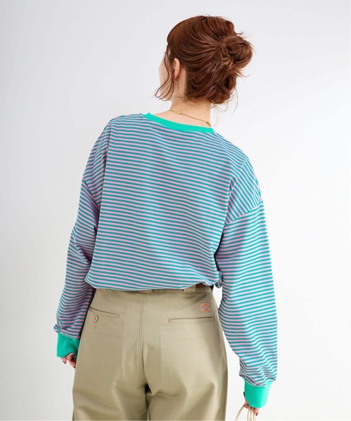 B.C STOCK（ベーセーストック）の「《追加7》【WEB限定】ウォッシャブル / ボーダーロンTEE（Tシャツ/カットソー・レディース・イエロー/ピンク/パープル系その他/グリーン・FREE）」の12枚目の写真