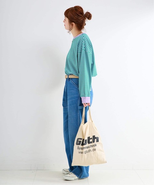 B.C STOCK（ベーセーストック）の「《追加7》【WEB限定】ウォッシャブル / ボーダーロンTEE（Tシャツ/カットソー・レディース・イエロー/ピンク/パープル系その他/グリーン・FREE）」の15枚目の写真