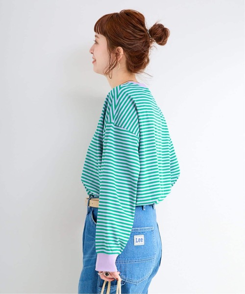 B.C STOCK（ベーセーストック）の「《追加7》【WEB限定】ウォッシャブル / ボーダーロンTEE（Tシャツ/カットソー・レディース・イエロー/ピンク/パープル系その他/グリーン・FREE）」の18枚目の写真