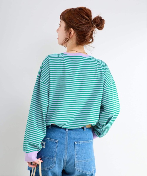 B.C STOCK（ベーセーストック）の「《追加7》【WEB限定】ウォッシャブル / ボーダーロンTEE（Tシャツ/カットソー・レディース・イエロー/ピンク/パープル系その他/グリーン・FREE）」の19枚目の写真