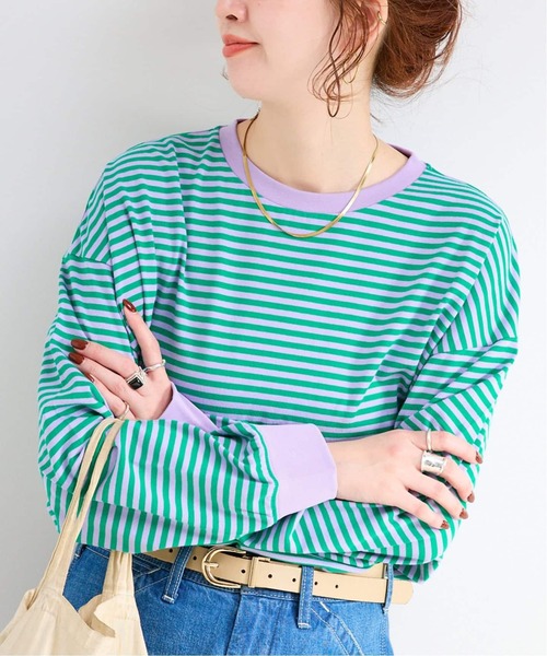 B.C STOCK（ベーセーストック）の「《追加7》【WEB限定】ウォッシャブル / ボーダーロンTEE（Tシャツ/カットソー・レディース・イエロー/ピンク/パープル系その他/グリーン・FREE）」の20枚目の写真