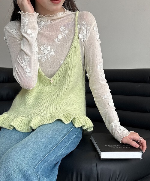 semplice（センプリチェ）の「V ネック ニットキャミソール（キャミソール・レディース・ピンク/イエロー/グリーン/ブルー/グレー・F）」の21枚目の写真