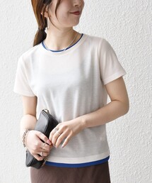 SHIPS any:〈手洗い可能〉レイヤード シアー ワッフル TEE