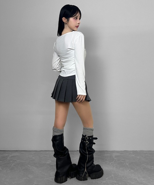 FOLLOWIN（フォロウィン）の「レースドッキングリブトップス（Tシャツ/カットソー・レディース・ホワイト/グレー/ブラック・FREE）」の5枚目の写真
