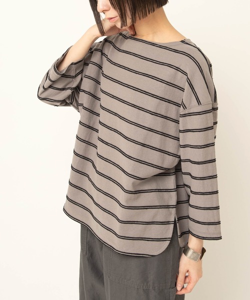 RNA-N(アールエヌエーエヌ)の「M2645 タックボーダー8分袖T(Tシャツ/カットソー・レディース・キナリ/グリーン/グレー・FREE)」の3枚目の写真