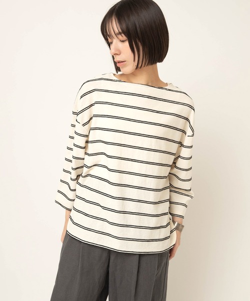 RNA-N(アールエヌエーエヌ)の「M2645 タックボーダー8分袖T(Tシャツ/カットソー・レディース・キナリ/グリーン/グレー・FREE)」の4枚目の写真