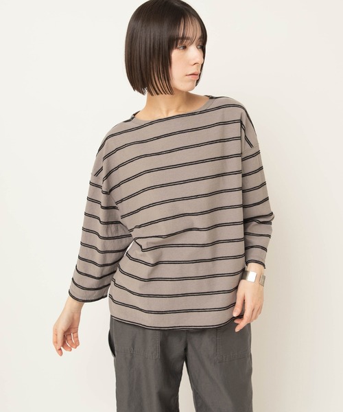 RNA-N(アールエヌエーエヌ)の「M2645 タックボーダー8分袖T(Tシャツ/カットソー・レディース・キナリ/グリーン/グレー・FREE)」の6枚目の写真
