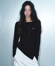 NICK&NICOLE | BUTTERFLY STRAP BOAT NECK TOP_BLACK(Tシャツ/カットソー)