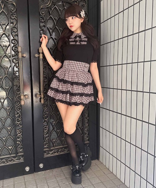 ROJITA（ロジータ）の「【SNSで大バズリ中/ピンク予約販売】ダブルリボン配色レイヤードトップス（Tシャツ/カットソー・レディース・ブラック/グレー/ピンク・FREE）」の7枚目の写真