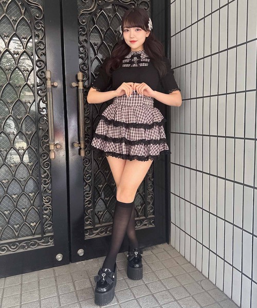 ROJITA（ロジータ）の「【SNSで大バズリ中/ピンク予約販売】ダブルリボン配色レイヤードトップス（Tシャツ/カットソー・レディース・ブラック/グレー/ピンク・FREE）」の8枚目の写真