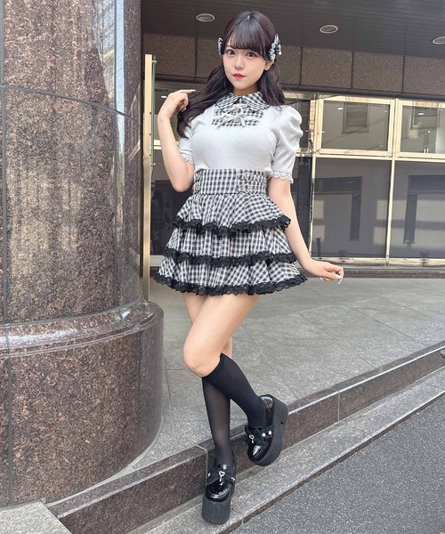 ROJITA(ロジータ)の「【SNSで大バズリ中】ダブルリボン配色レイヤードトップス(Tシャツ/カットソー・レディース・ブラック/グレー/ピンク・FREE)」の19枚目の写真
