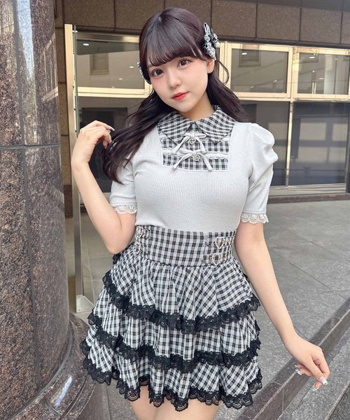 ROJITA（ロジータ）の「【SNSで大バズリ中/ピンク予約販売】ダブルリボン配色レイヤードトップス（Tシャツ/カットソー・レディース・ブラック/グレー/ピンク・FREE）」の22枚目の写真