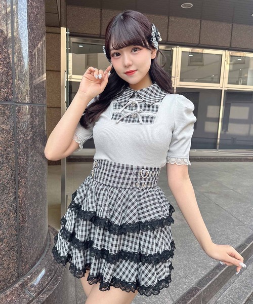 ROJITA（ロジータ）の「【SNSで大バズリ中/ピンク予約販売】ダブルリボン配色レイヤードトップス（Tシャツ/カットソー・レディース・ブラック/グレー/ピンク・FREE）」の21枚目の写真