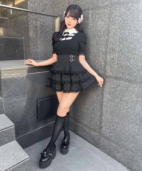 ROJITA(ロジータ)の「【SNSで大バズリ中】ダブルリボン配色レイヤードトップス(Tシャツ/カットソー・レディース・ブラック/グレー/ピンク・FREE)」の22枚目の写真