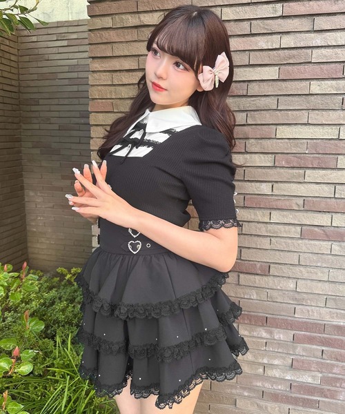 ROJITA（ロジータ）の「【SNSで大バズリ中/ピンク予約販売】ダブルリボン配色レイヤードトップス（Tシャツ/カットソー・レディース・ブラック/グレー/ピンク・FREE）」の16枚目の写真