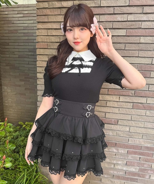 ROJITA（ロジータ）の「【SNSで大バズリ中/ピンク予約販売】ダブルリボン配色レイヤードトップス（Tシャツ/カットソー・レディース・ブラック/グレー/ピンク・FREE）」の18枚目の写真