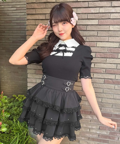 ROJITA（ロジータ）の「【SNSで大バズリ中/ピンク予約販売】ダブルリボン配色レイヤードトップス（Tシャツ/カットソー・レディース・ブラック/グレー/ピンク・FREE）」の19枚目の写真