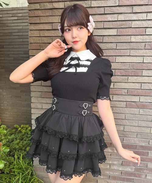 ROJITA（ロジータ）の「【SNSで大バズリ中/ピンク予約販売】ダブルリボン配色レイヤードトップス（Tシャツ/カットソー・レディース・ブラック/グレー/ピンク・FREE）」の20枚目の写真