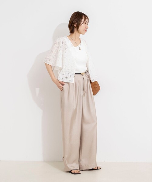 NOLLEY’S（ノーリーズ）の「【一部店舗＆WEB限定カラー】ウォッシャブル高機能サテン裾タブ付きパンツ（その他パンツ・レディース・ベビーピンク/ベージュ/イエロー・38/36）」の18枚目の写真