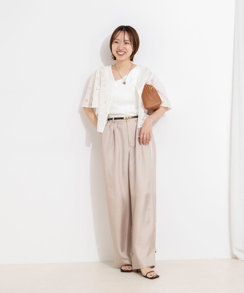 NOLLEY’S（ノーリーズ）の「【一部店舗＆WEB限定カラー】ウォッシャブル高機能サテン裾タブ付きパンツ（その他パンツ・レディース・ベビーピンク/ベージュ/イエロー・38/36）」の21枚目の写真