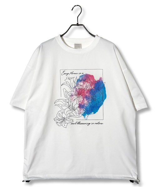 Candlestick(キャンドルスティック)の「グラフィック アート ワイドシルエット 裾ドロスト ストレッチ 半袖Tシャツ(Tシャツ/カットソー・レディース・ホワイト/ブラック・M/L)」の9枚目の写真