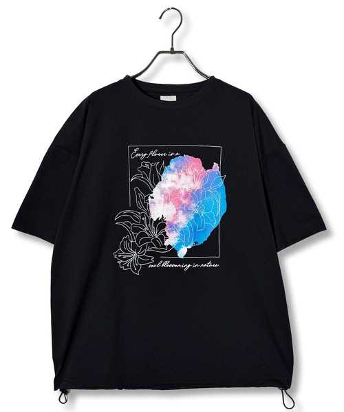Candlestick(キャンドルスティック)の「グラフィック アート ワイドシルエット 裾ドロスト ストレッチ 半袖Tシャツ(Tシャツ/カットソー・レディース・ホワイト/ブラック・M/L)」の12枚目の写真