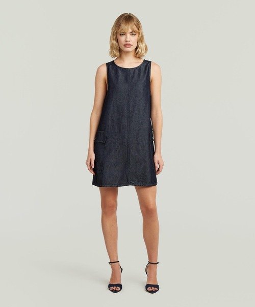 G-STAR(ジースター)の「Shift Cargo Dress/サイドカーゴポケットワンピース(ワンピース・レディース・ダークインディゴブルー・MEDIUM/SMALL/X-SMALL)」の1枚目の写真