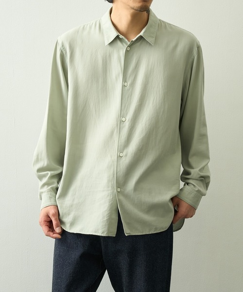 ATON（エイトン）の「【ATON】COTTON SILK VIERA LOOSE FIT SHIRT（シャツ/ブラウス・メンズ・グリーン/ネイビー・4/6/2）」の2枚目の写真