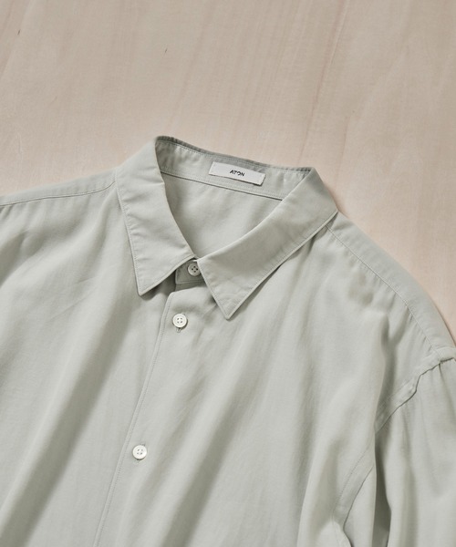 ATON（エイトン）の「【ATON】COTTON SILK VIERA LOOSE FIT SHIRT（シャツ/ブラウス・メンズ・グリーン/ネイビー・4/6/2）」の15枚目の写真