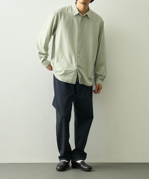 ATON（エイトン）の「【ATON】COTTON SILK VIERA LOOSE FIT SHIRT（シャツ/ブラウス・メンズ・グリーン/ネイビー・4/6/2）」の6枚目の写真