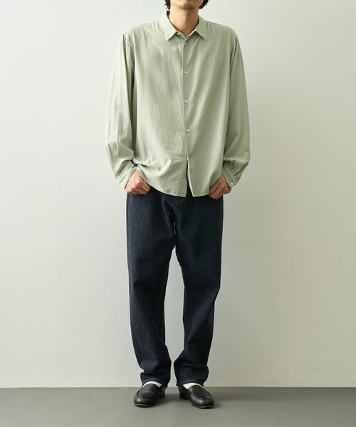 ATON（エイトン）の「【ATON】COTTON SILK VIERA LOOSE FIT SHIRT（シャツ/ブラウス・メンズ・グリーン/ネイビー・4/6/2）」の7枚目の写真