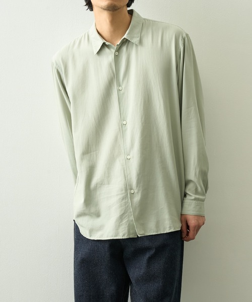 ATON（エイトン）の「【ATON】COTTON SILK VIERA LOOSE FIT SHIRT（シャツ/ブラウス・メンズ・グリーン/ネイビー・4/6/2）」の3枚目の写真