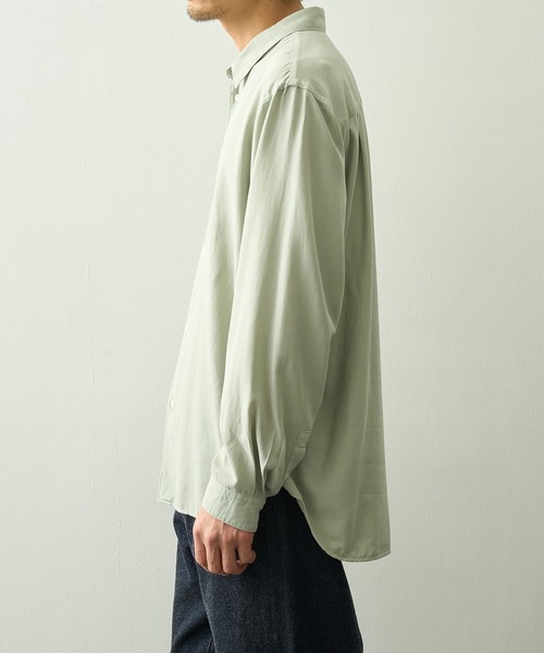 ATON（エイトン）の「【ATON】COTTON SILK VIERA LOOSE FIT SHIRT（シャツ/ブラウス・メンズ・グリーン/ネイビー・4/6/2）」の4枚目の写真
