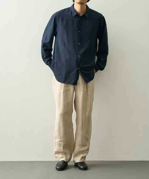 ATON（エイトン）の「【ATON】COTTON SILK VIERA LOOSE FIT SHIRT（シャツ/ブラウス・メンズ・グリーン/ネイビー・4/6/2）」の12枚目の写真