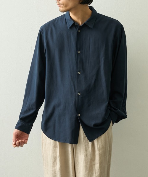 ATON（エイトン）の「【ATON】COTTON SILK VIERA LOOSE FIT SHIRT（シャツ/ブラウス・メンズ・グリーン/ネイビー・4/6/2）」の8枚目の写真